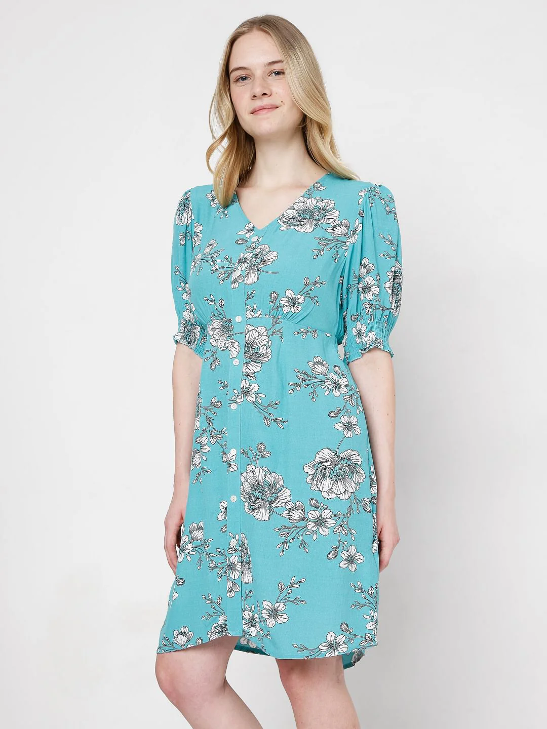Blue Floral Fit & Flare Dress - Image 3