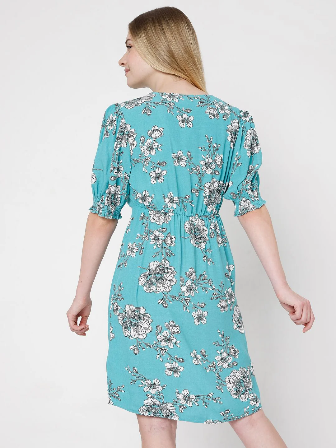 Blue Floral Fit & Flare Dress - Image 4