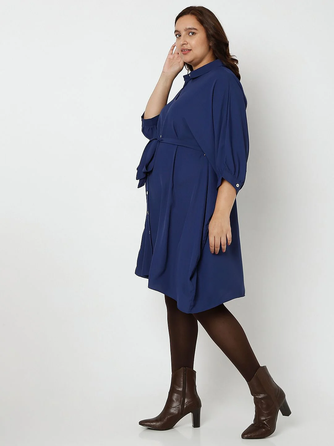 Curve Navy Blue Shirt Dress - Image 3