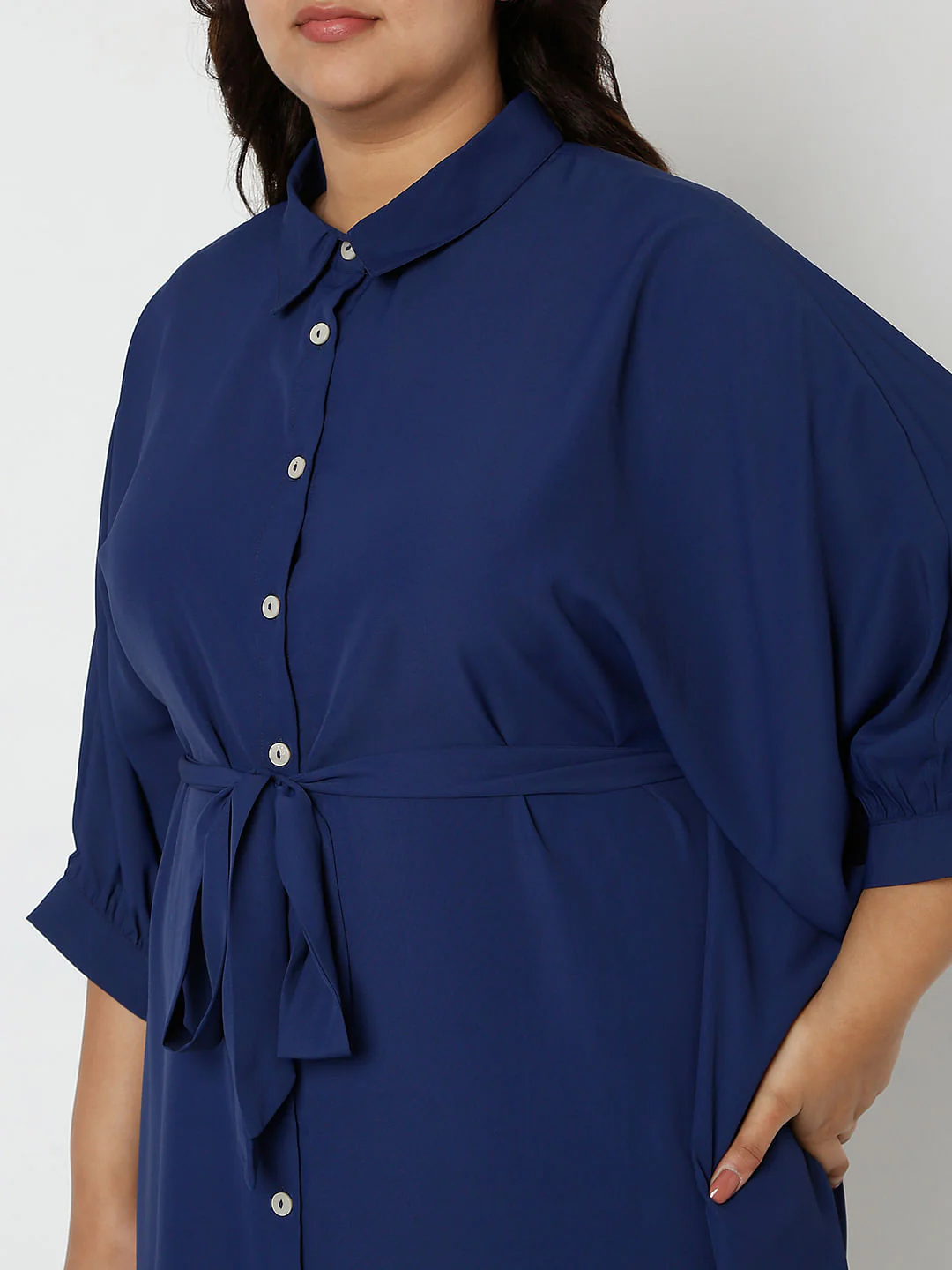 Curve Navy Blue Shirt Dress - Image 5