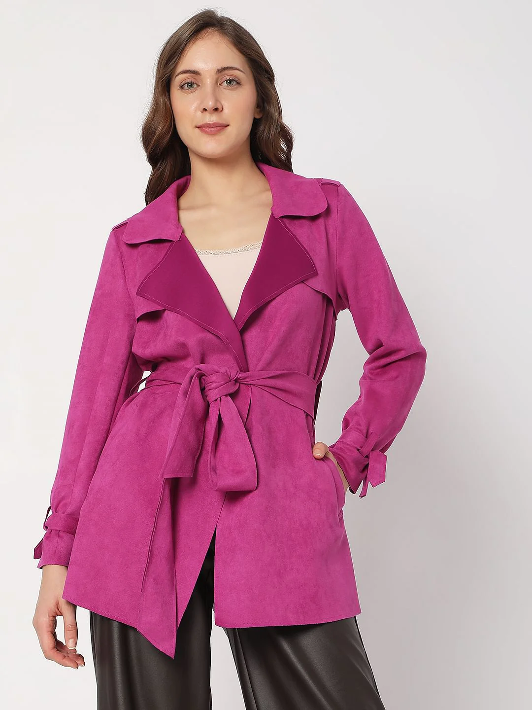 Pink Suede Trench Coat - Image 2