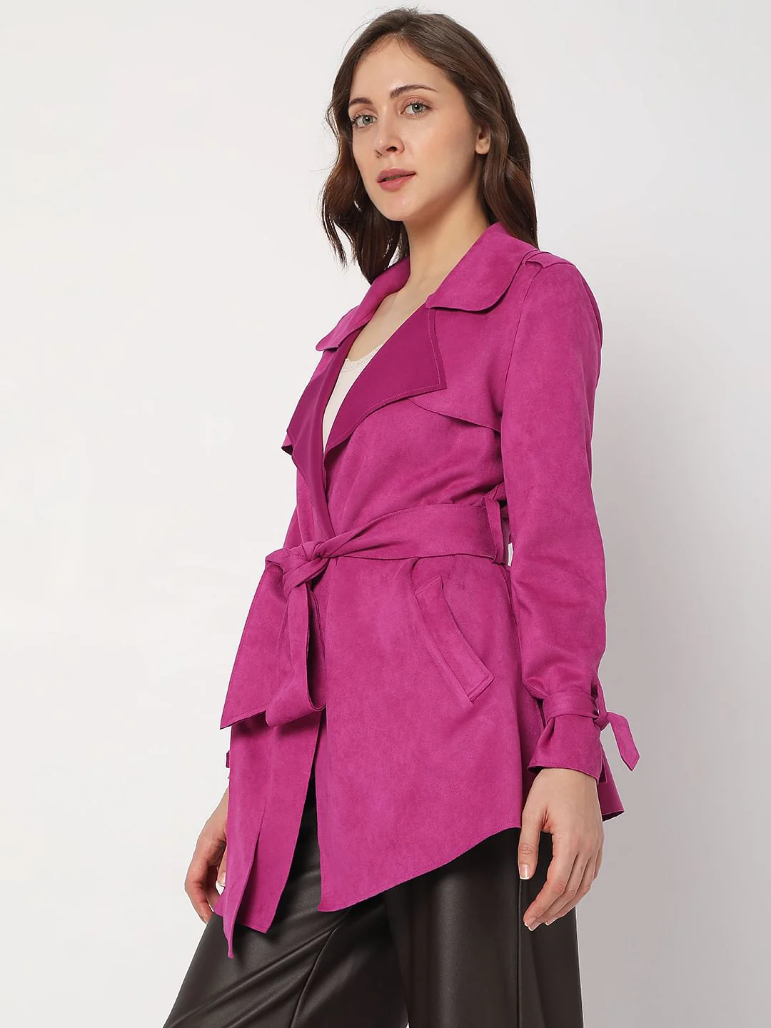 Pink Suede Trench Coat - Image 3