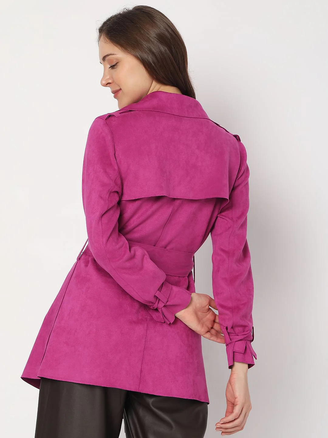 Pink Suede Trench Coat - Image 4