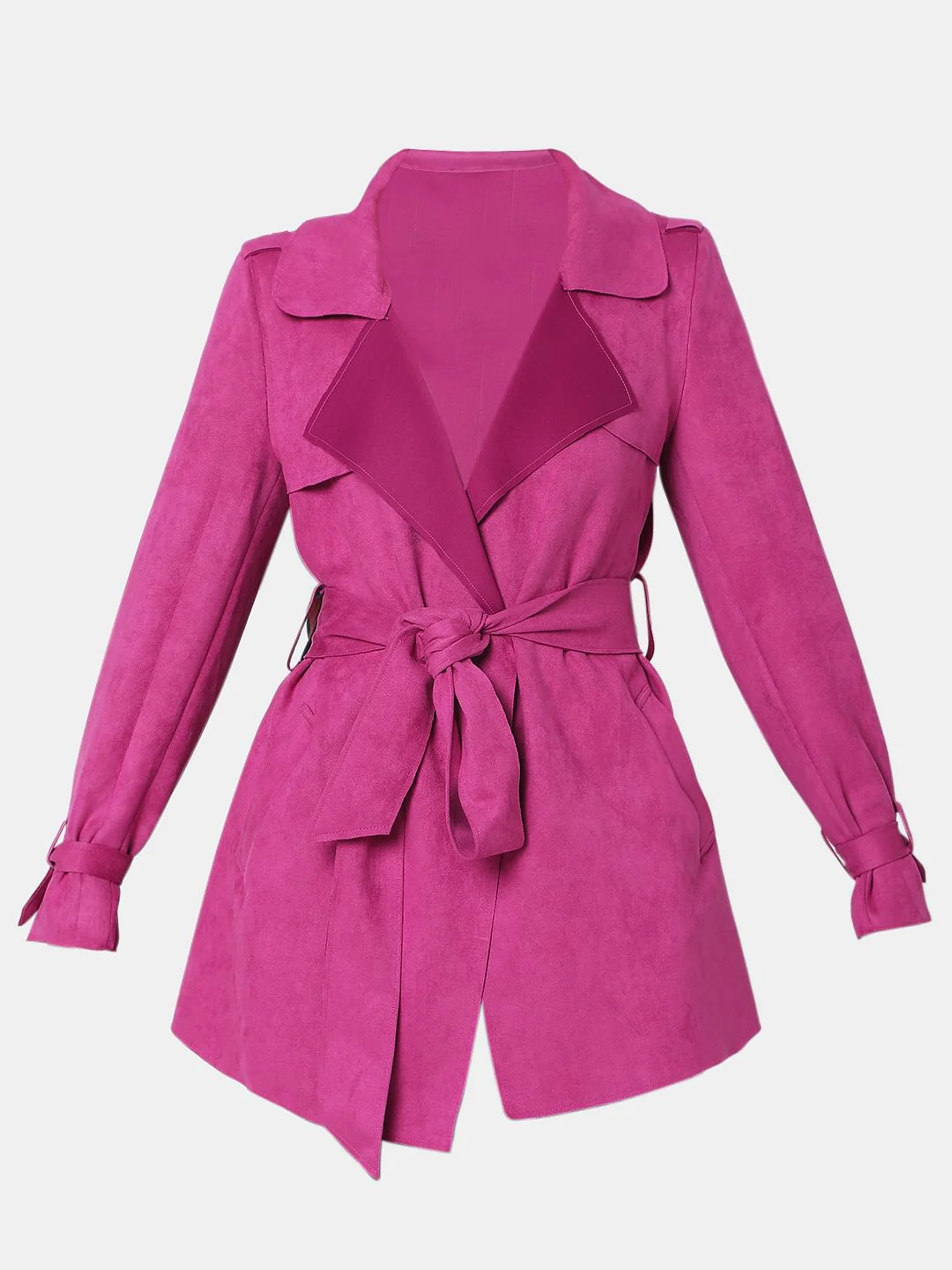 Pink Suede Trench Coat - Image 7