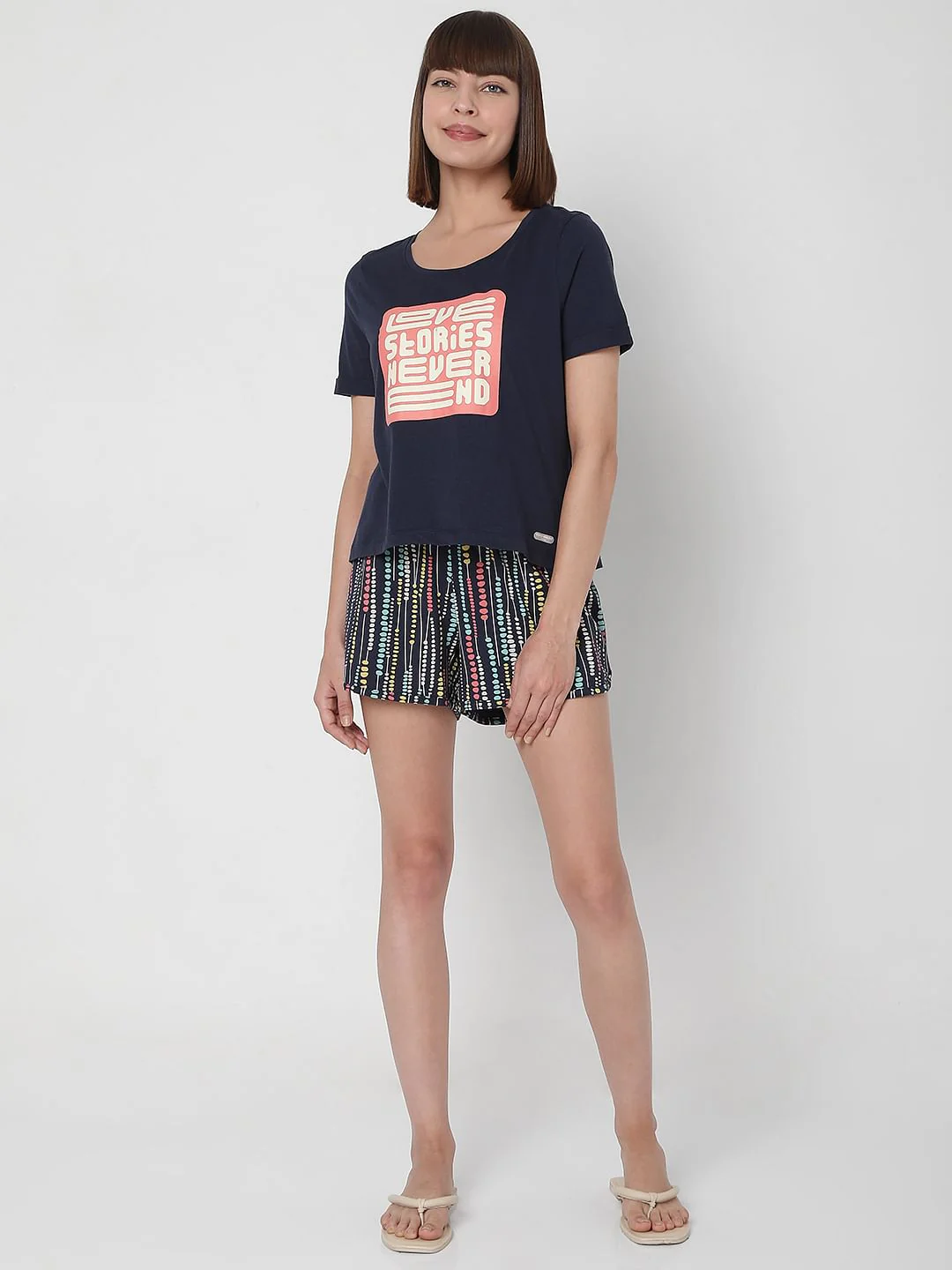 Dark Blue T-Shirt & Shorts Night Suit Set - Image 2