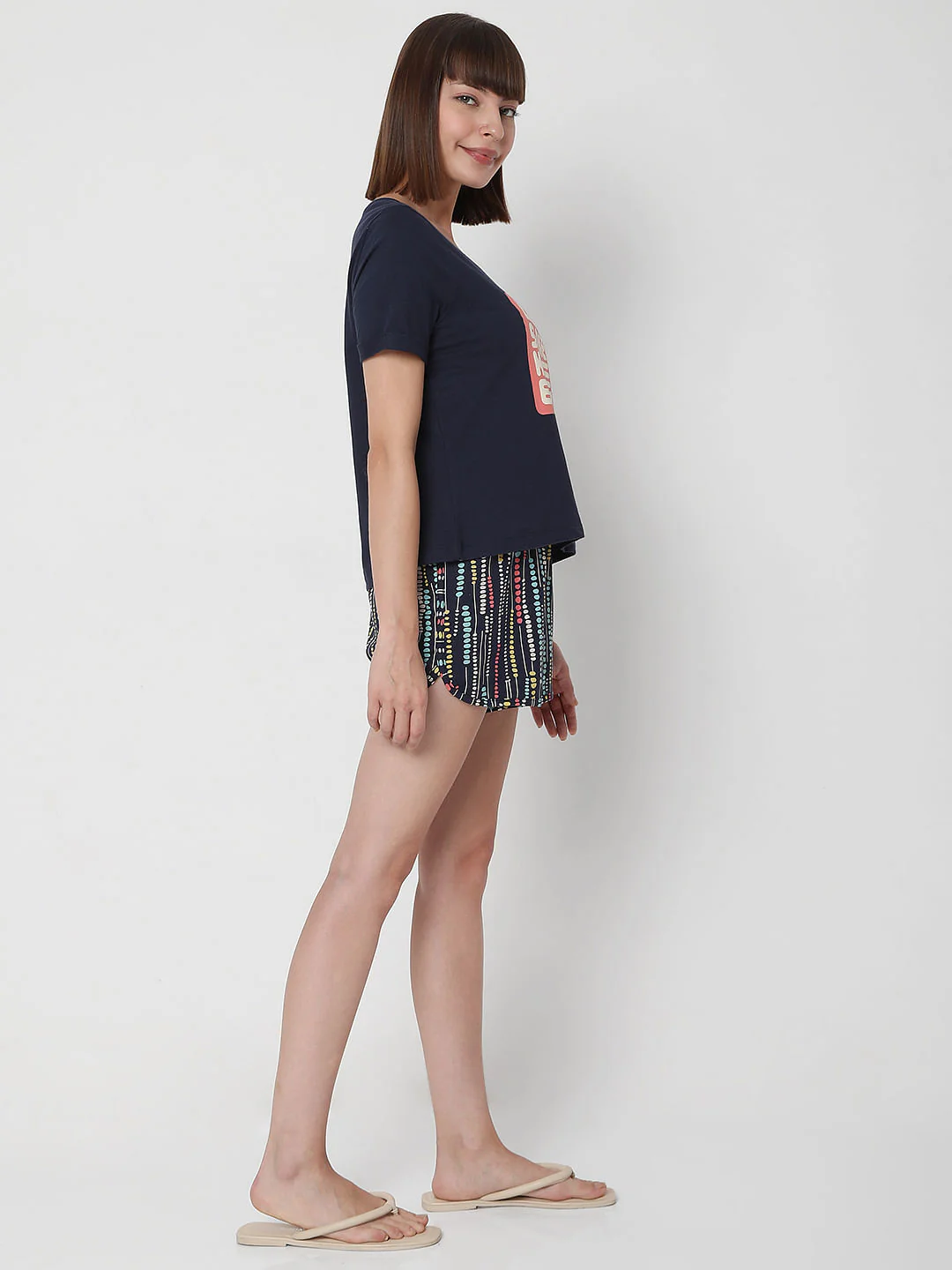 Dark Blue T-Shirt & Shorts Night Suit Set - Image 4