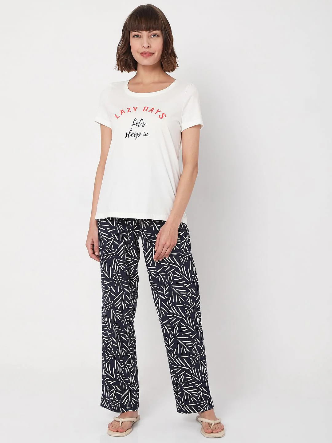 White T-Shirt & Pyjama Night Suit Set - Image 2