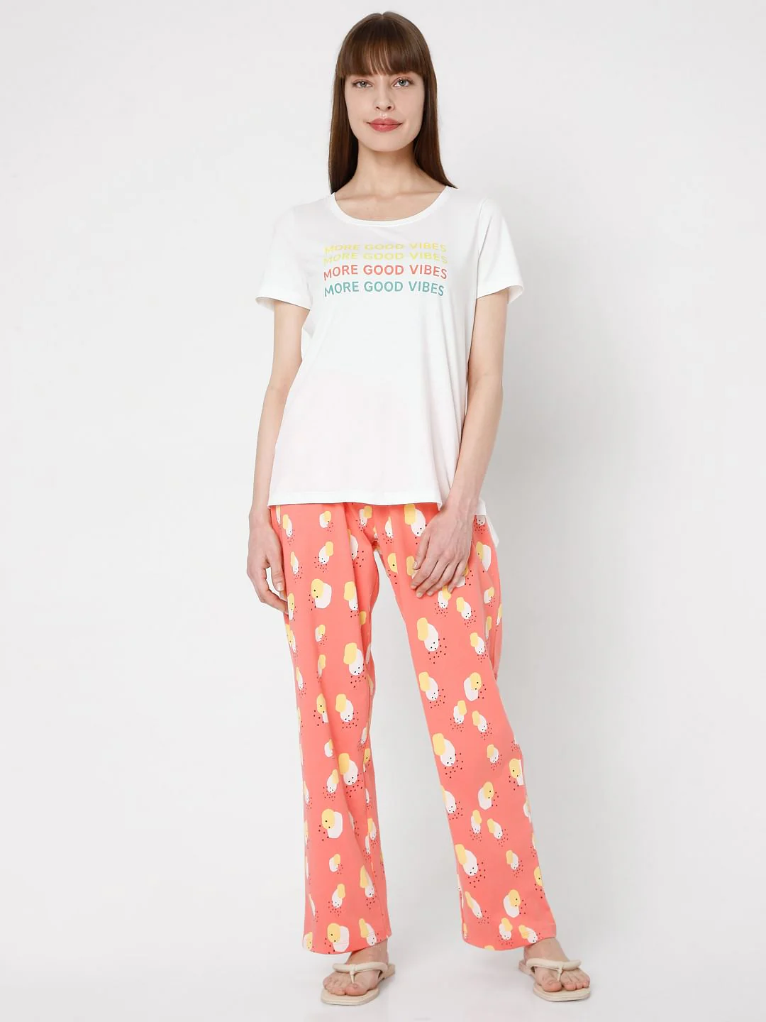 White & Coral T-Shirt & Pyjama Set - Image 2