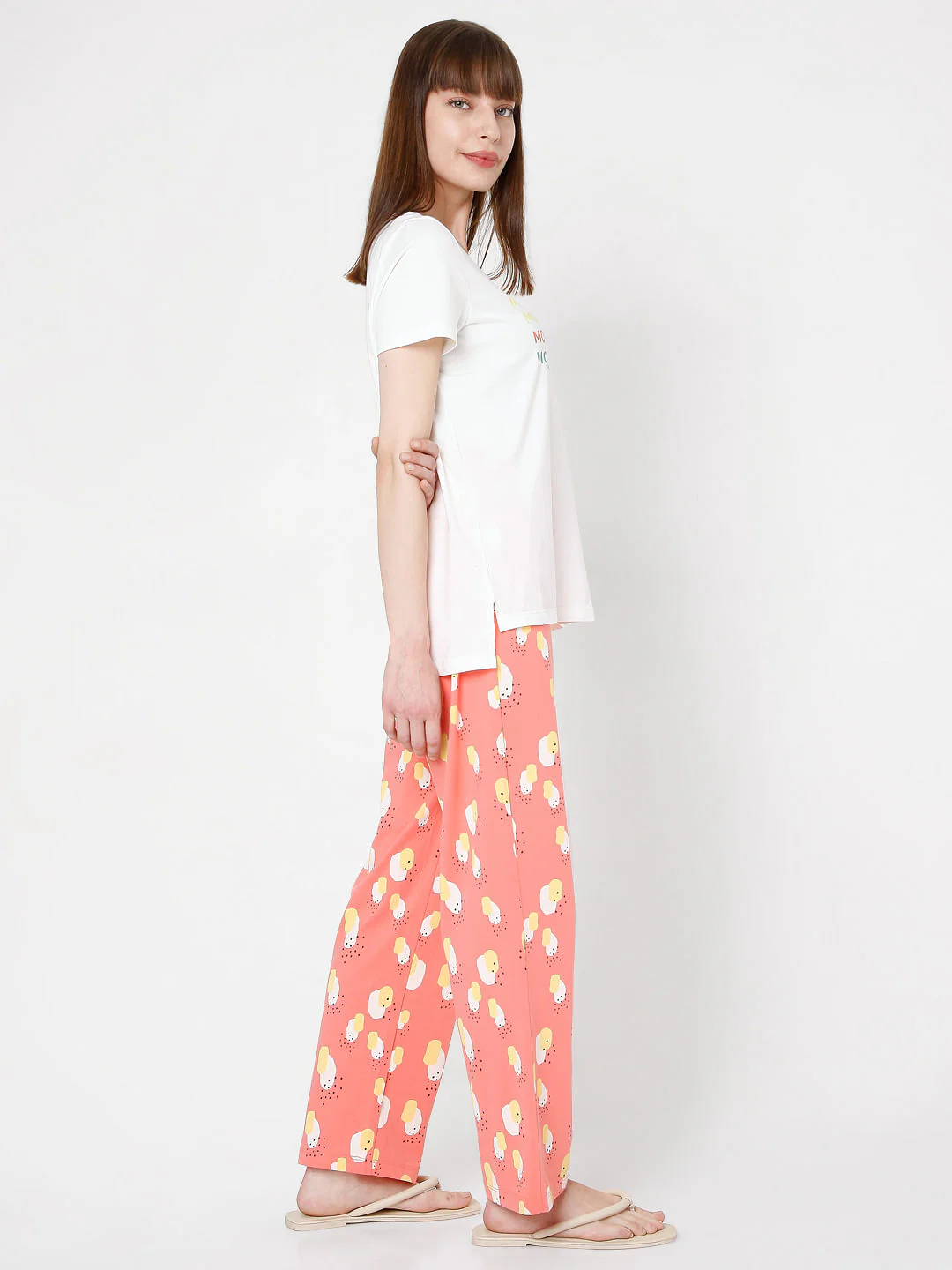 White & Coral T-Shirt & Pyjama Set - Image 3