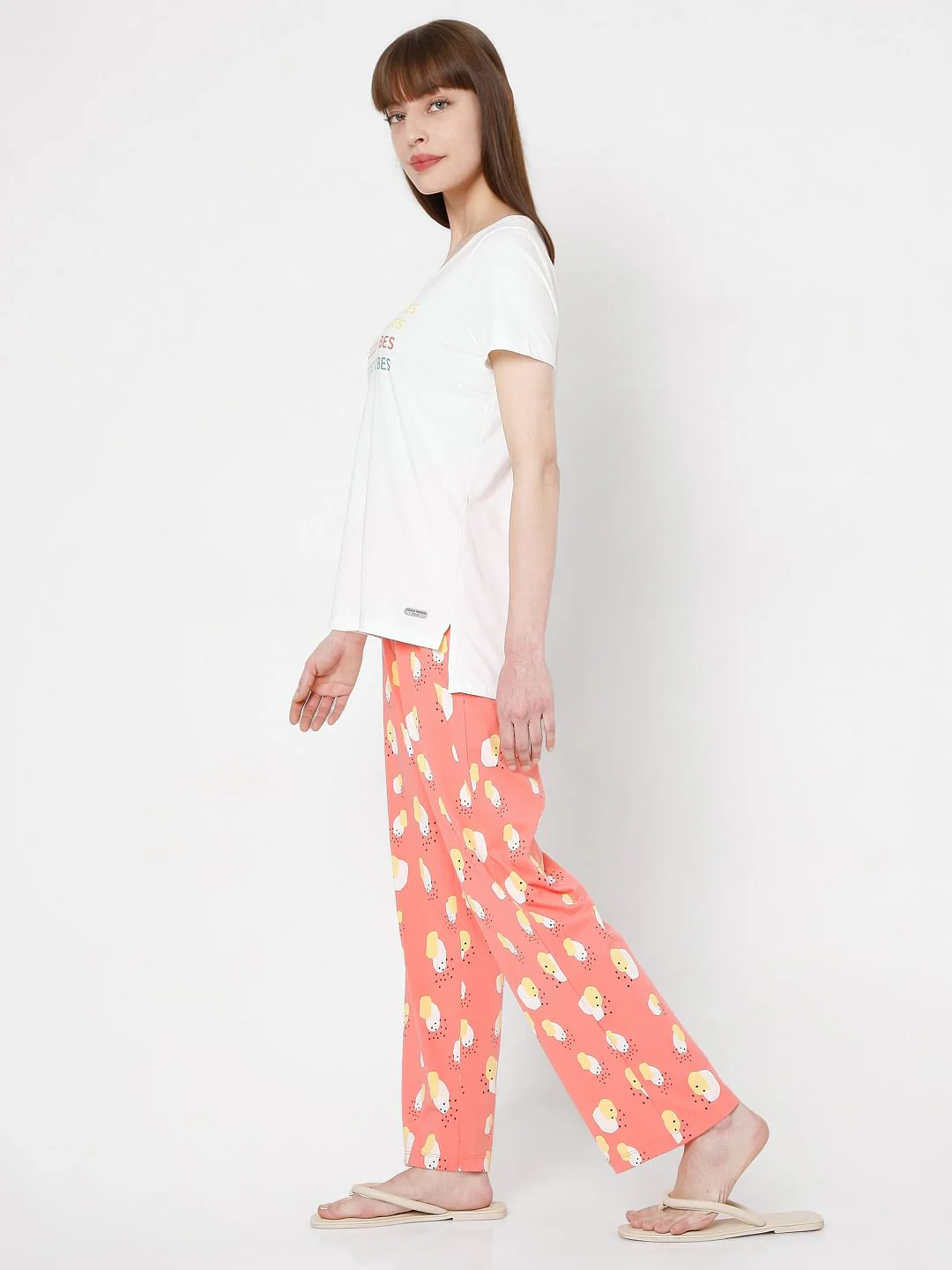White & Coral T-Shirt & Pyjama Set - Image 4