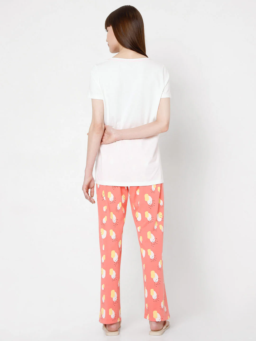 White & Coral T-Shirt & Pyjama Set - Image 5