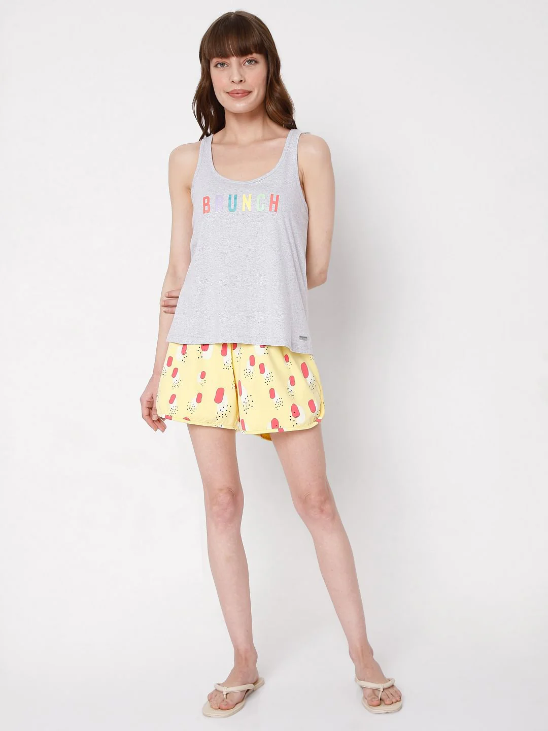 Grey & Yellow Tank Top & Shorts Set - Image 2