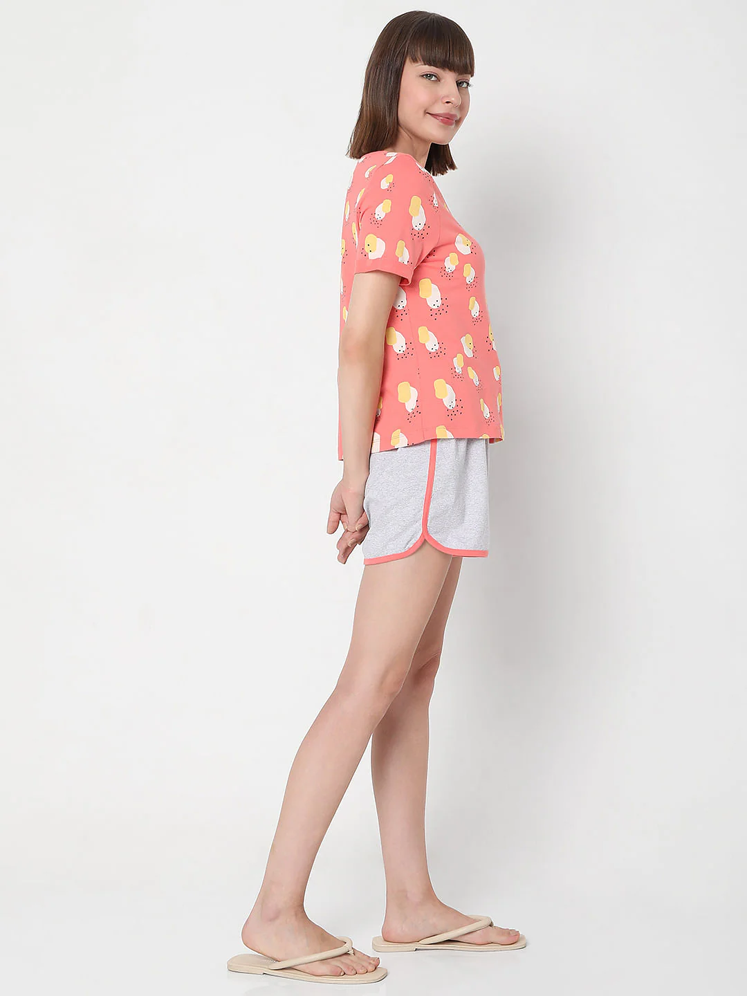 Pink Printed T-Shirt & Shorts Night Suit Set - Image 4