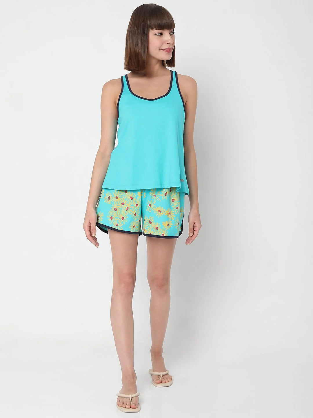 Blue Tank Top & Shorts Night Suit Set - Image 2