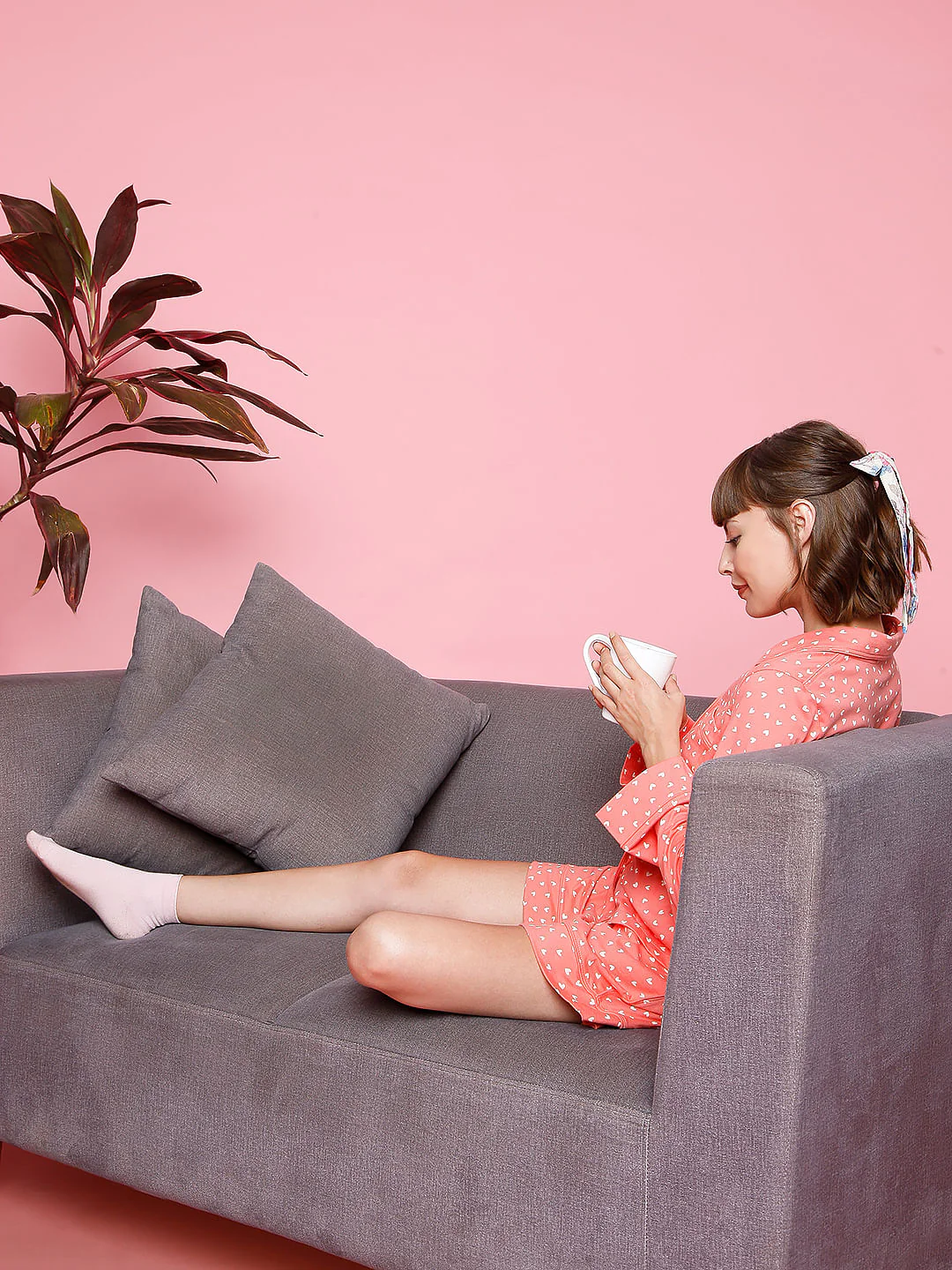 Pink Printed Shirt & Shorts Night Suit Set
