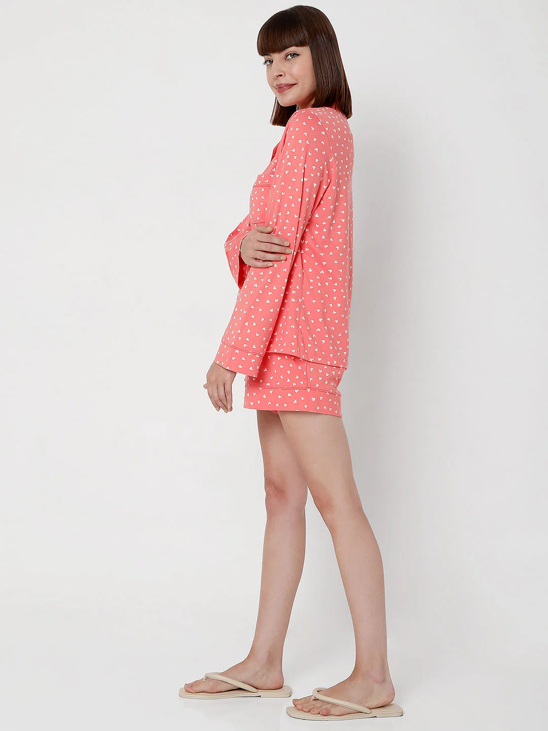 Pink Printed Shirt & Shorts Night Suit Set - Image 3