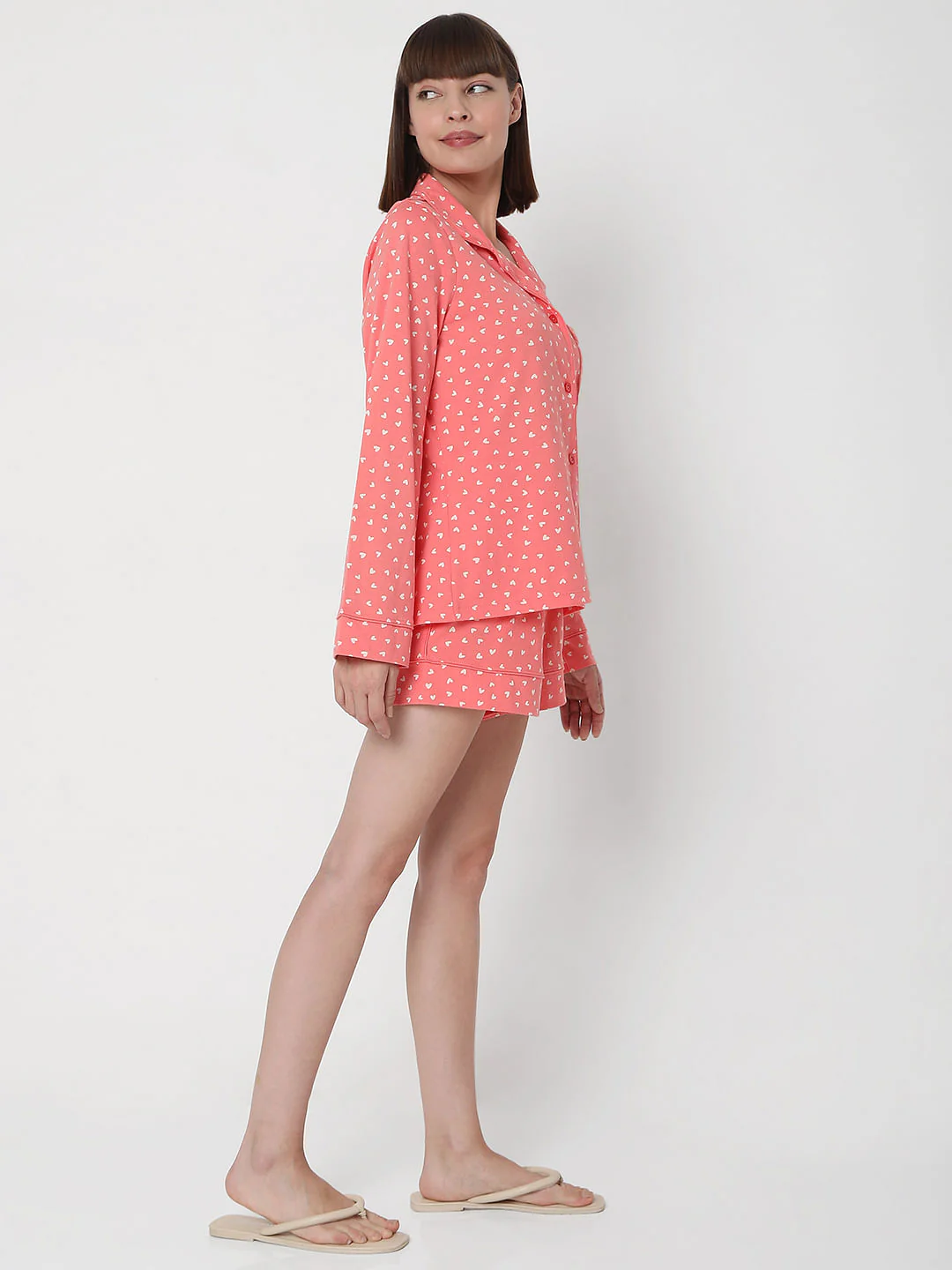 Pink Printed Shirt & Shorts Night Suit Set - Image 4
