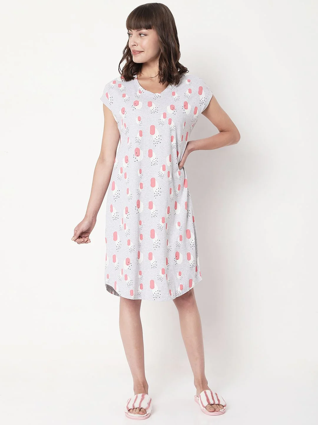 Grey Printed Night Dress - Image 2