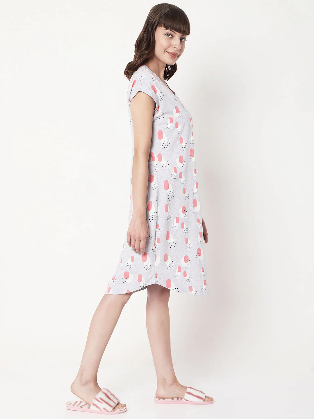 Grey Printed Night Dress - Image 4