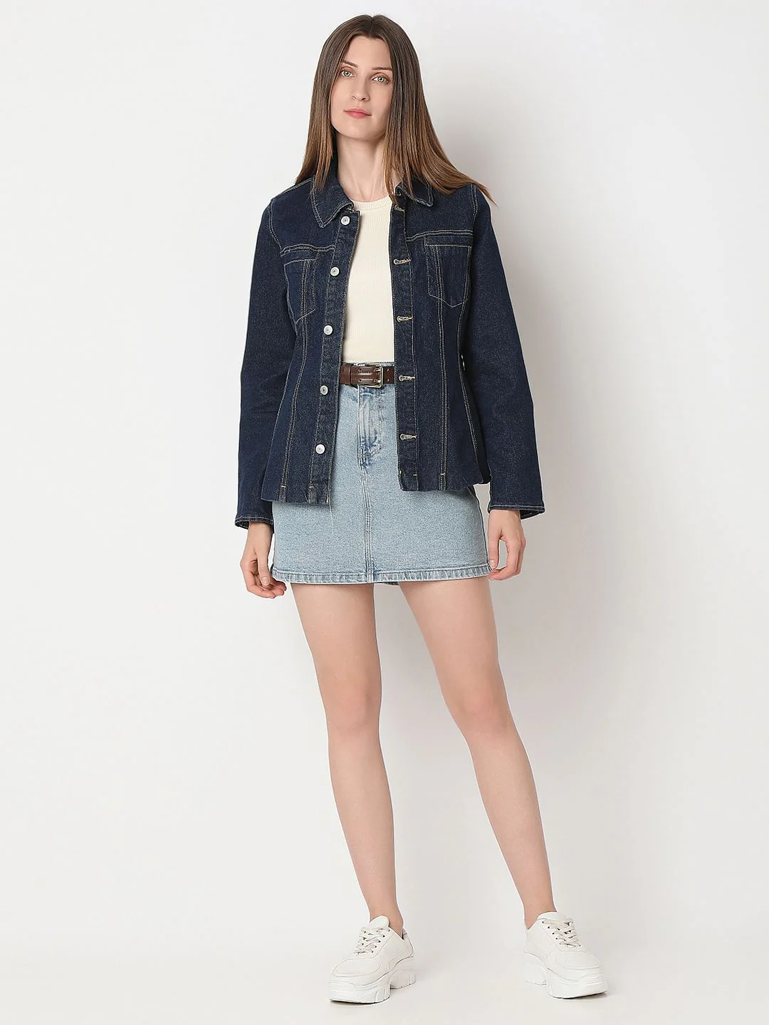 Dark Blue Panel Denim Shirt - Image 5