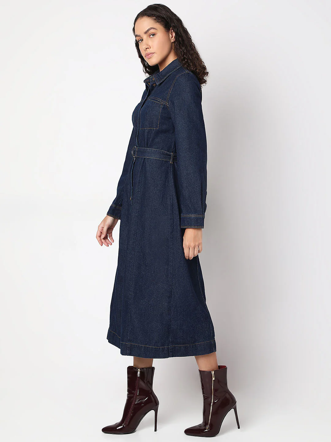 Dark Blue Denim Midi Dress - Image 3