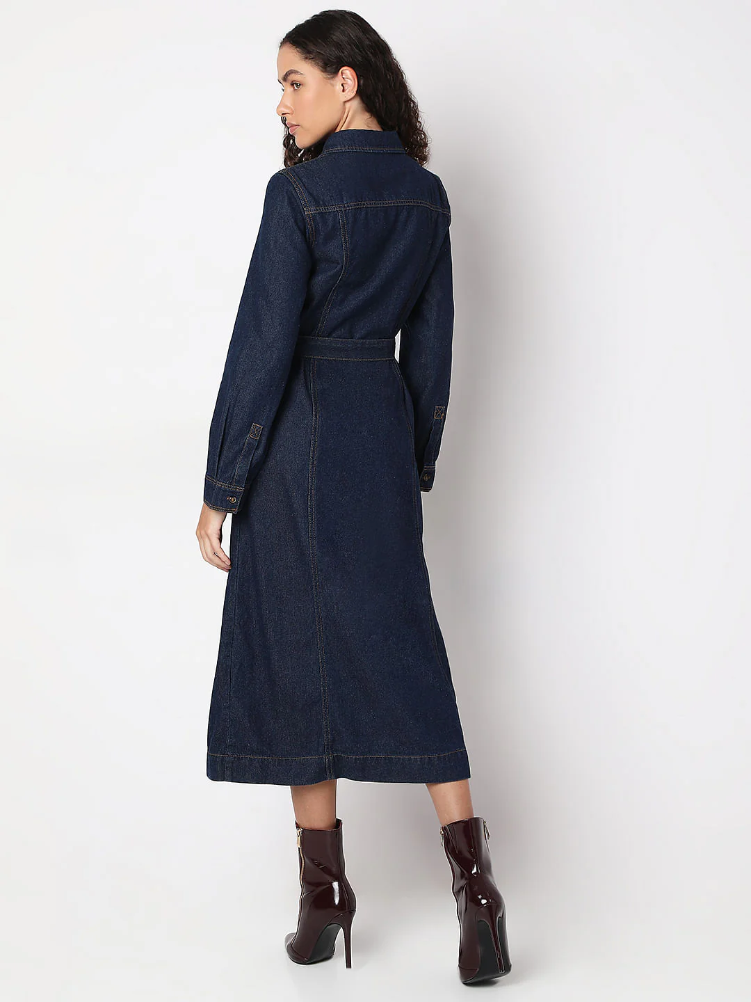 Dark Blue Denim Midi Dress - Image 4