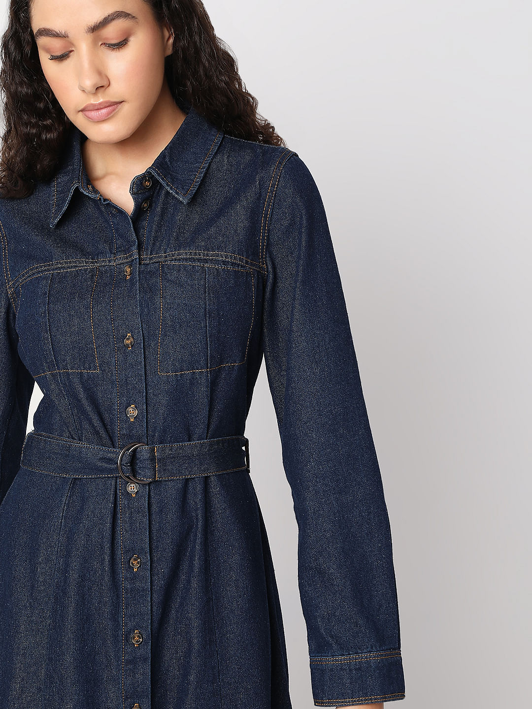 Dark Blue Denim Midi Dress - Image 5