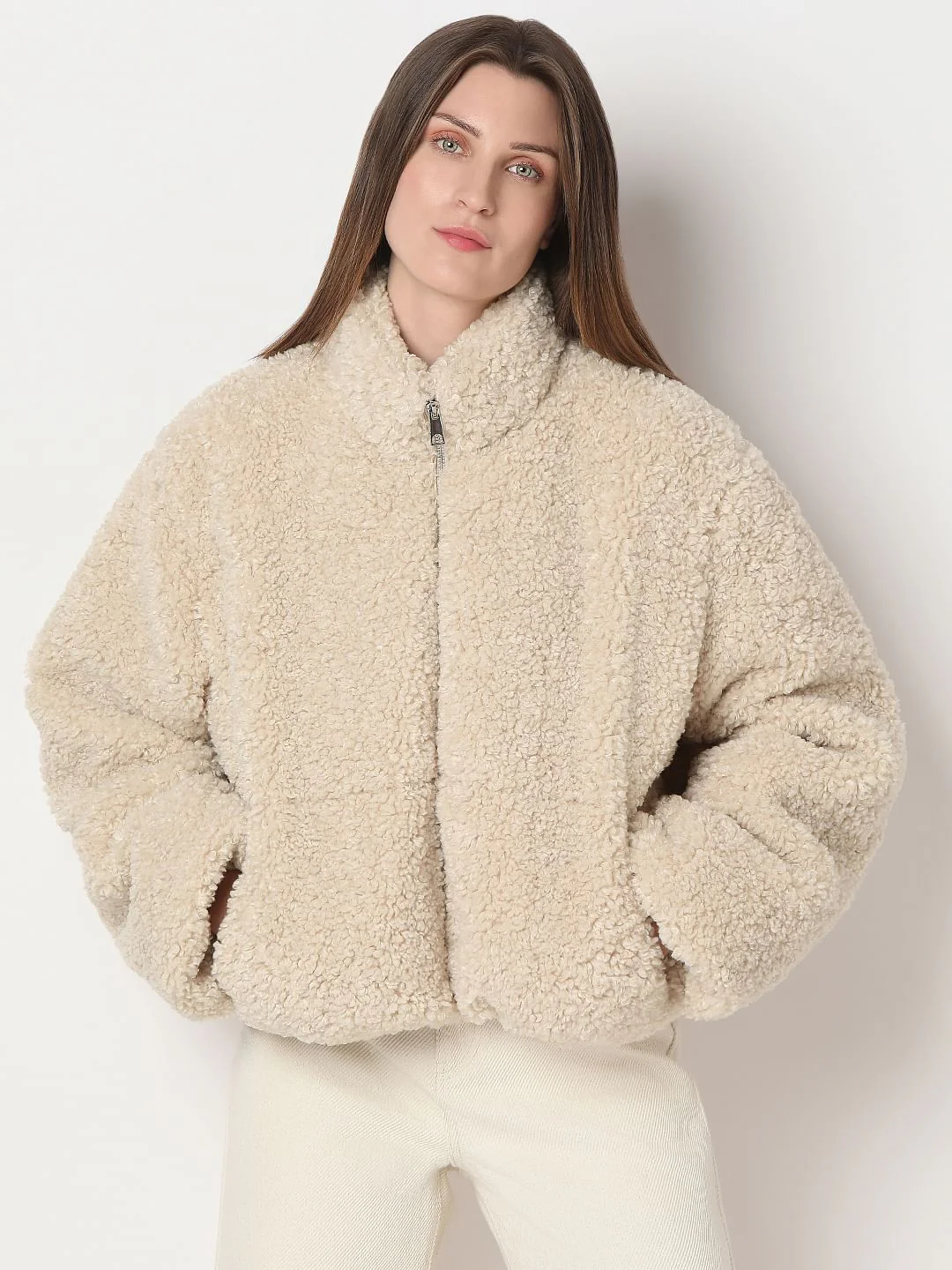 Beige Short Teddy Jacket - Image 2
