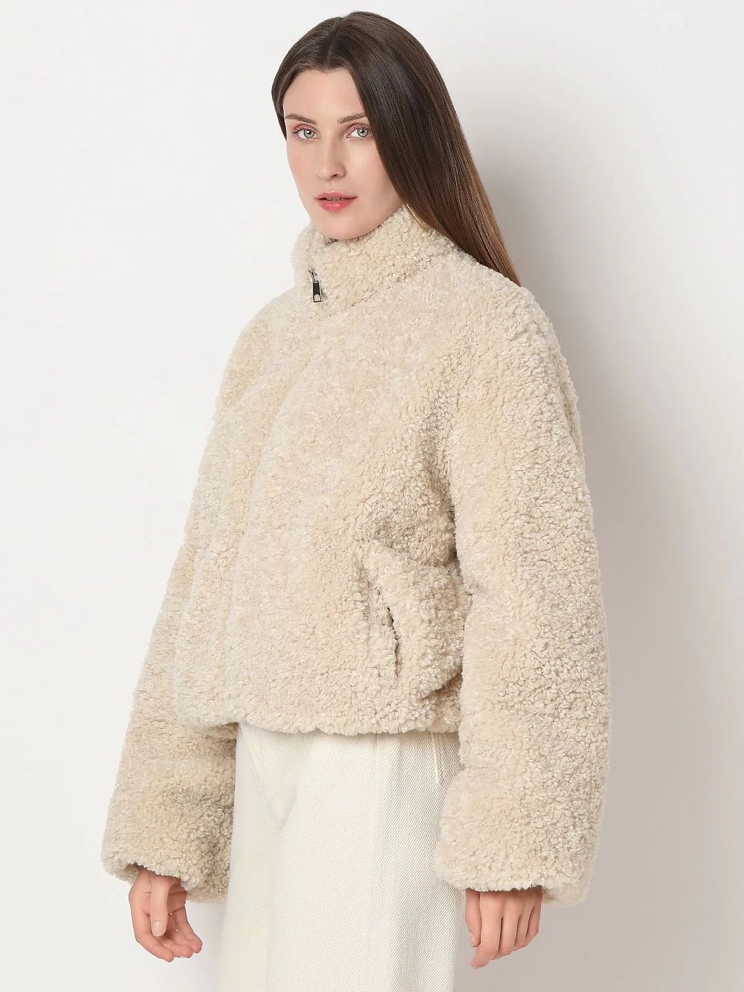 Beige Short Teddy Jacket - Image 3