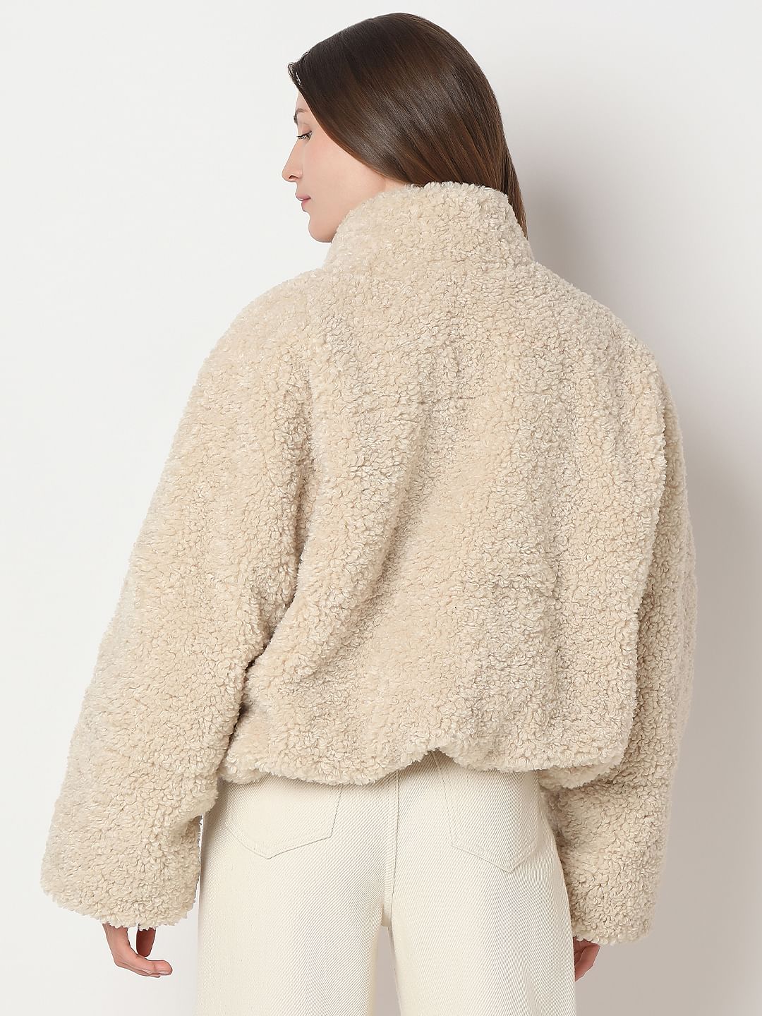 Beige Short Teddy Jacket - Image 4