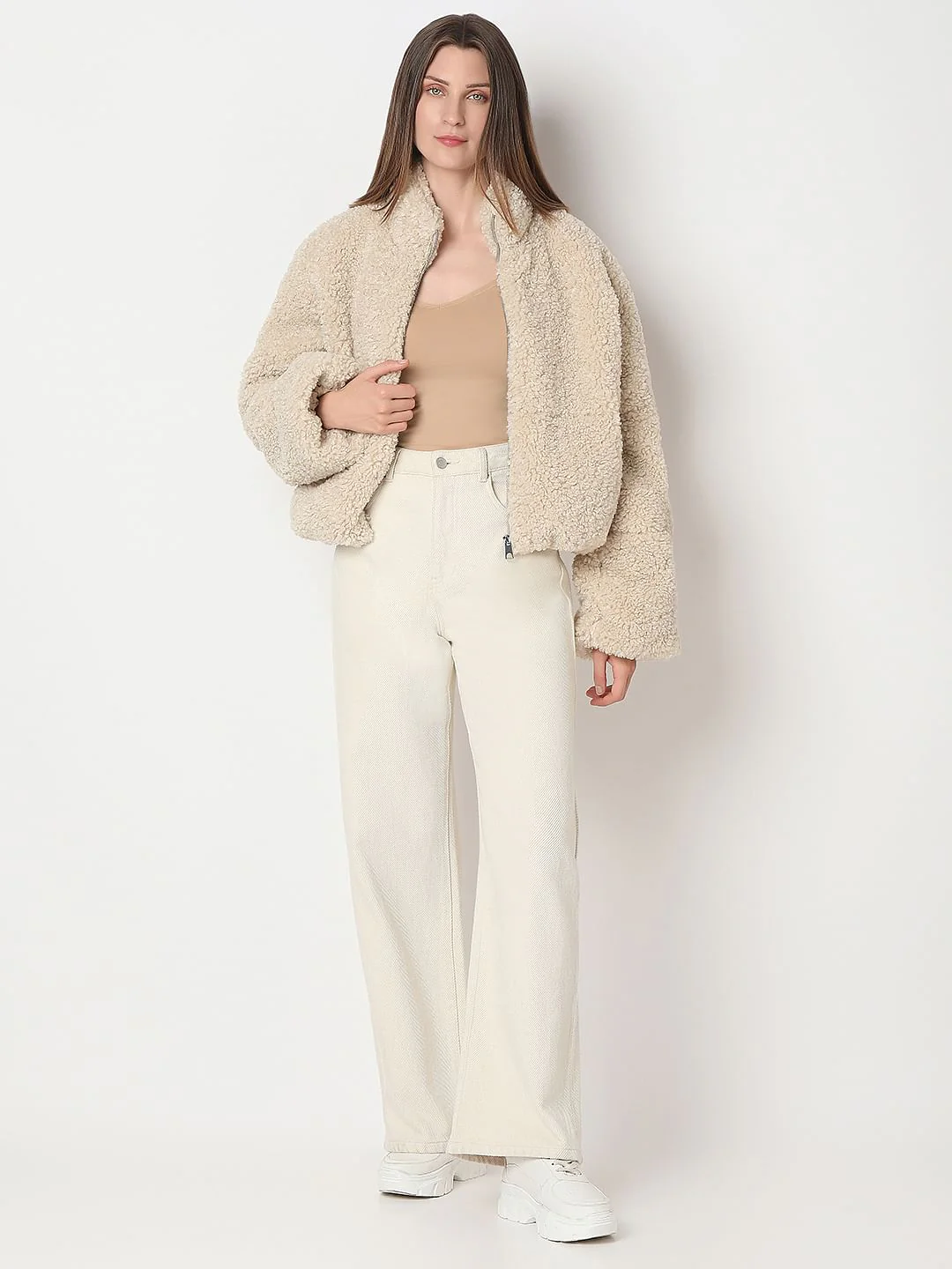 Beige Short Teddy Jacket - Image 5
