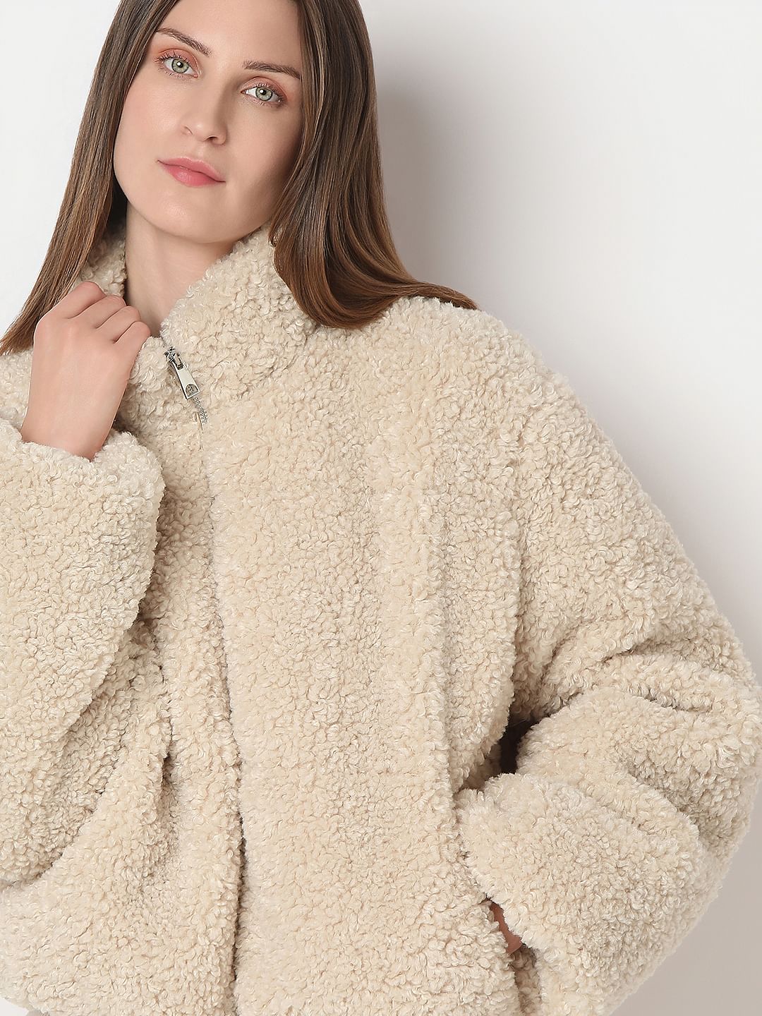 Beige Short Teddy Jacket - Image 6