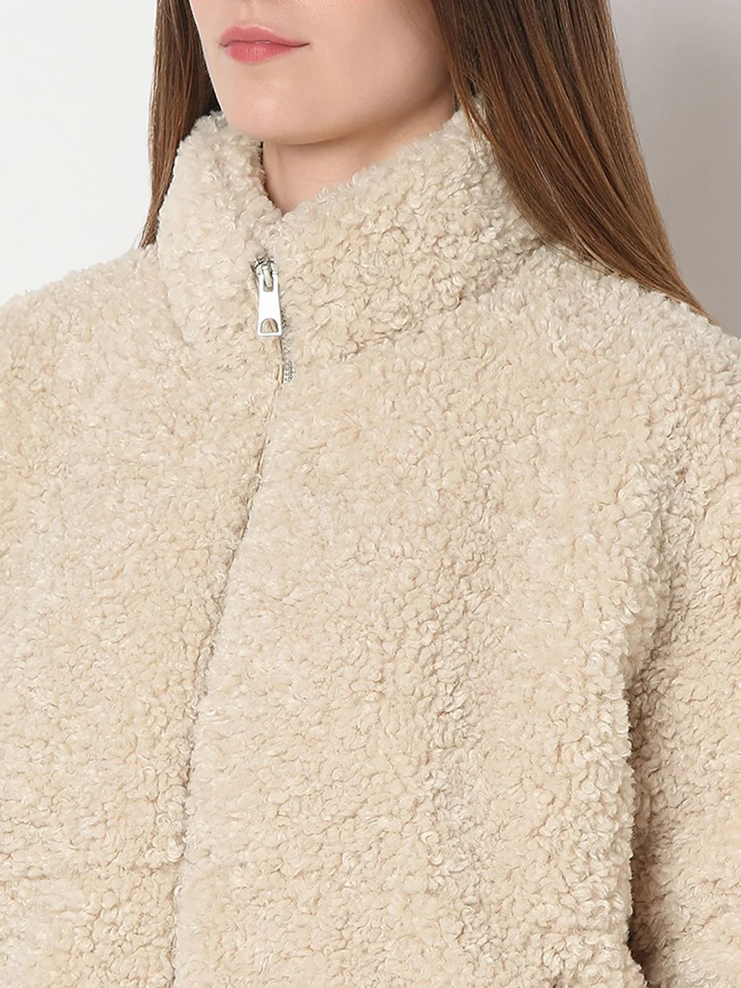 Beige Short Teddy Jacket - Image 8