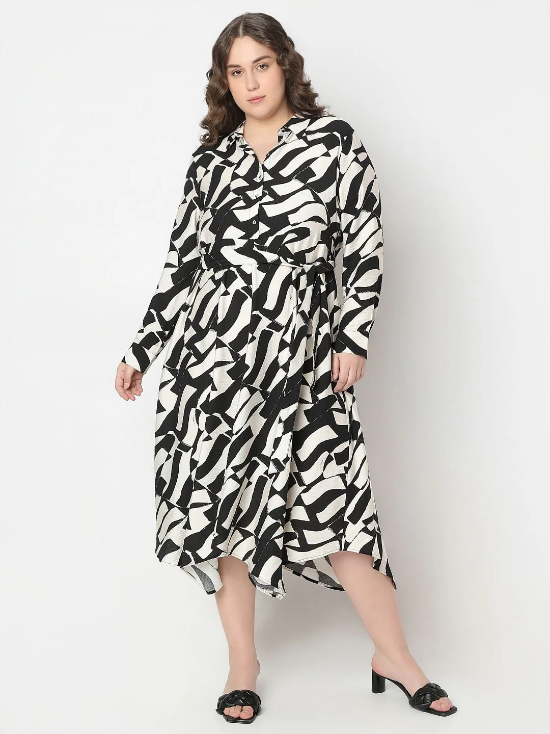Curve Black Printed Shirt Dress - Image 2