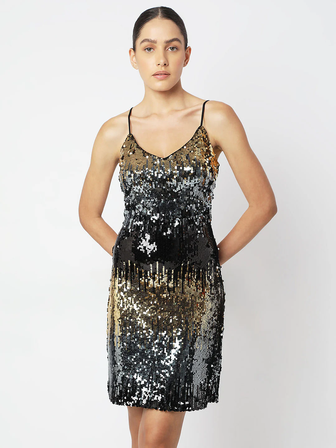 Black Ombre Sequined Dress - Image 2