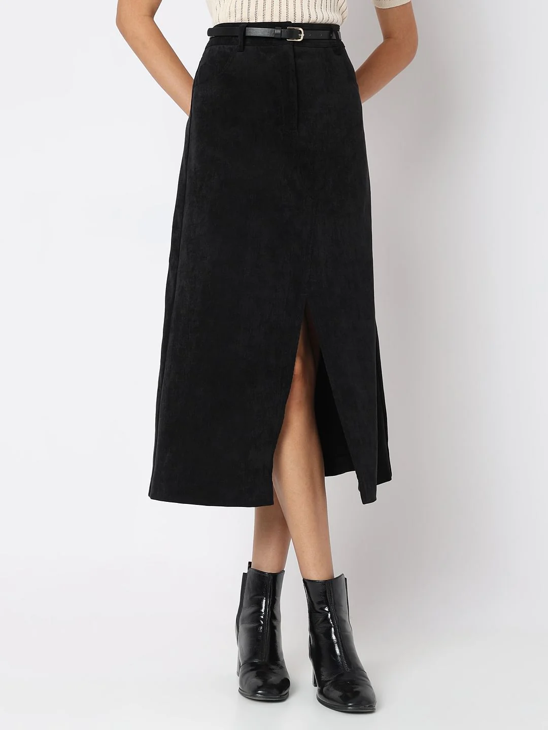 Black Mid Rise Slit Skirt - Image 2