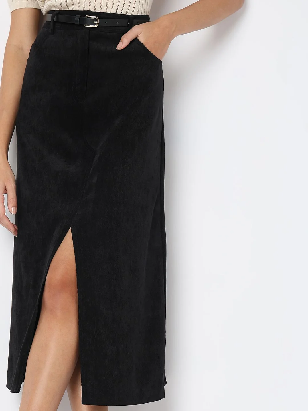 Black Mid Rise Slit Skirt - Image 6