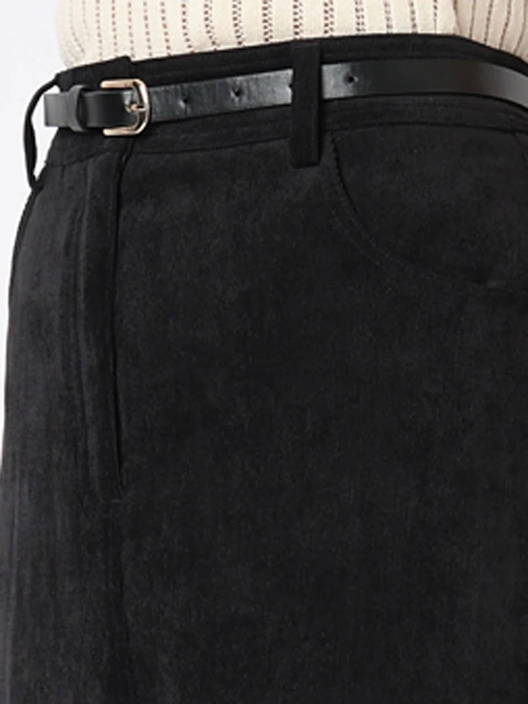 Black Mid Rise Slit Skirt - Image 8