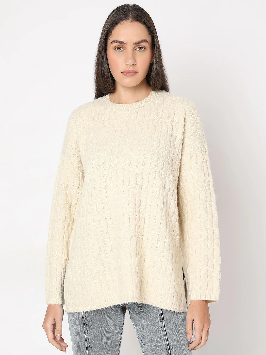 Beige Oversized Knit Pullover - Image 2