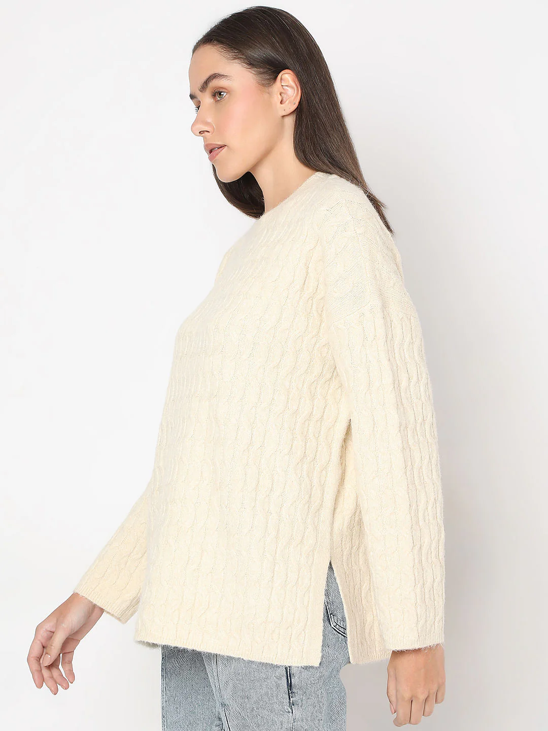 Beige Oversized Knit Pullover - Image 3
