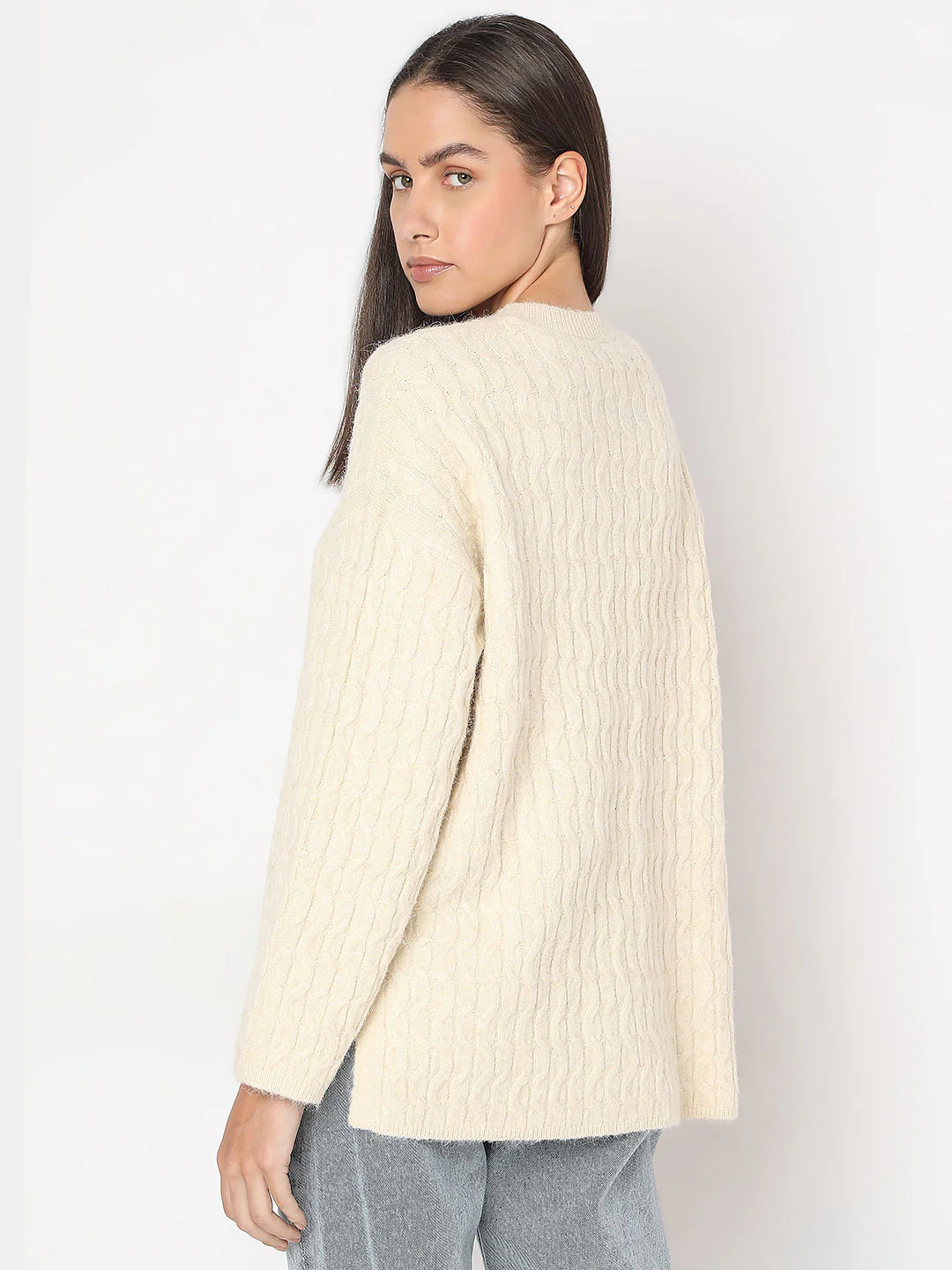 Beige Oversized Knit Pullover - Image 4