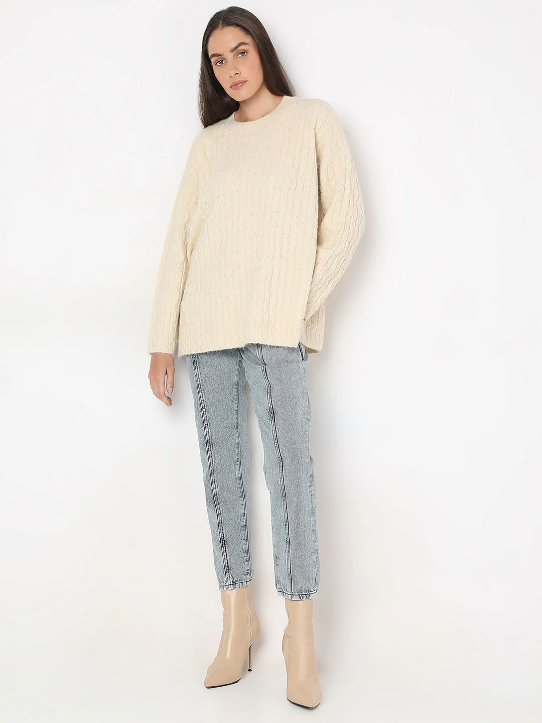 Beige Oversized Knit Pullover - Image 5