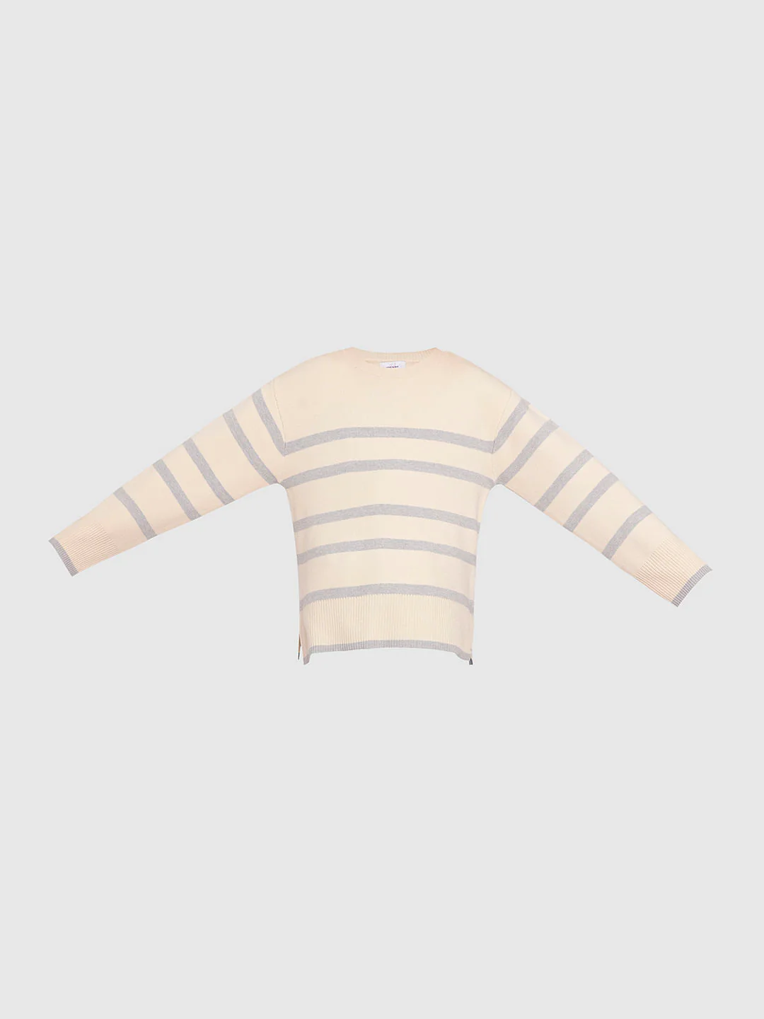 Girls Beige Striped Pullover - Image 6