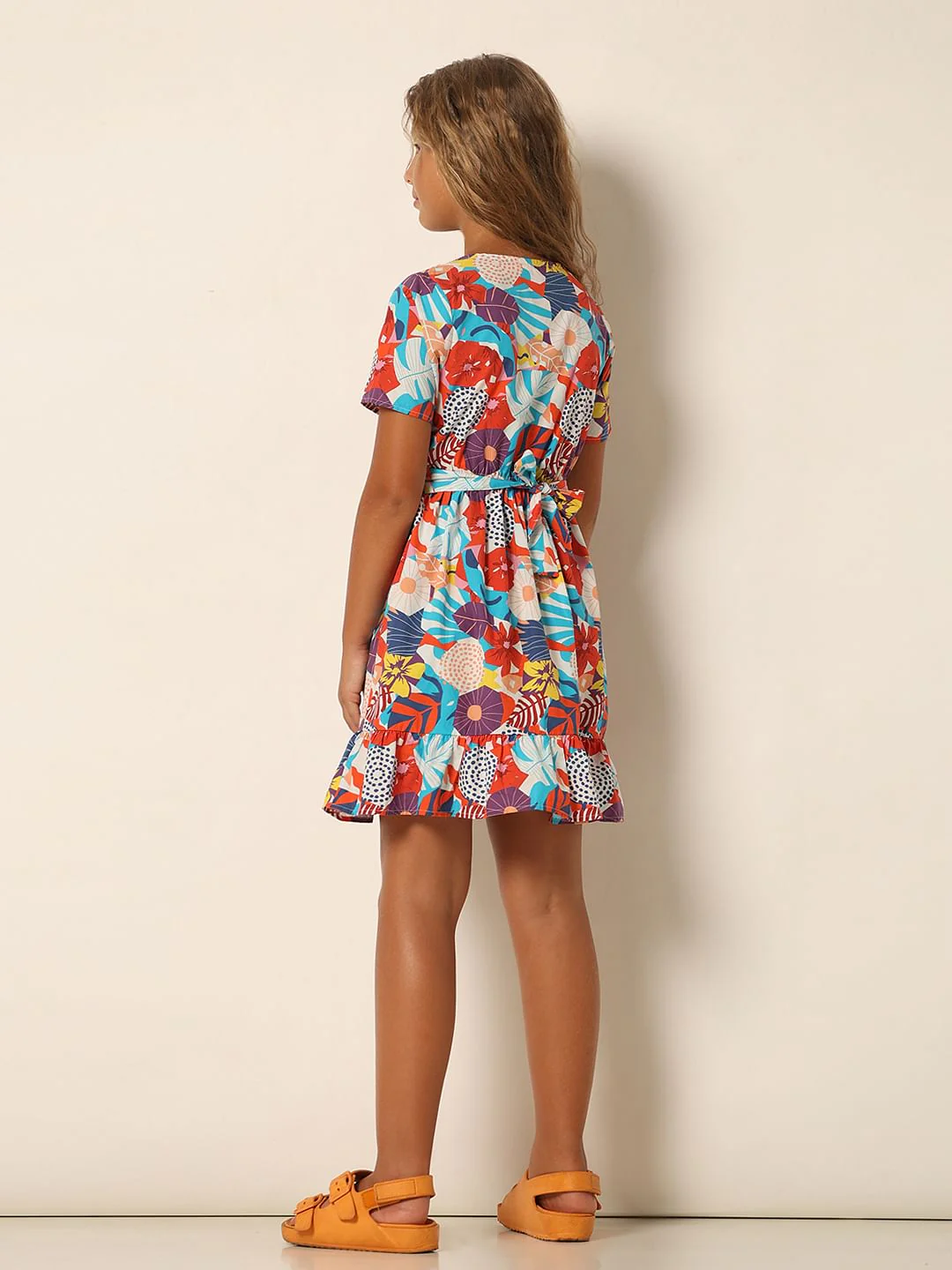 Girls Red Floral Fit & Flare Dress - Image 3
