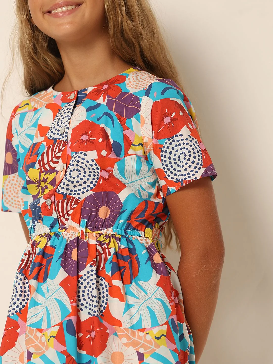 Girls Red Floral Fit & Flare Dress - Image 4
