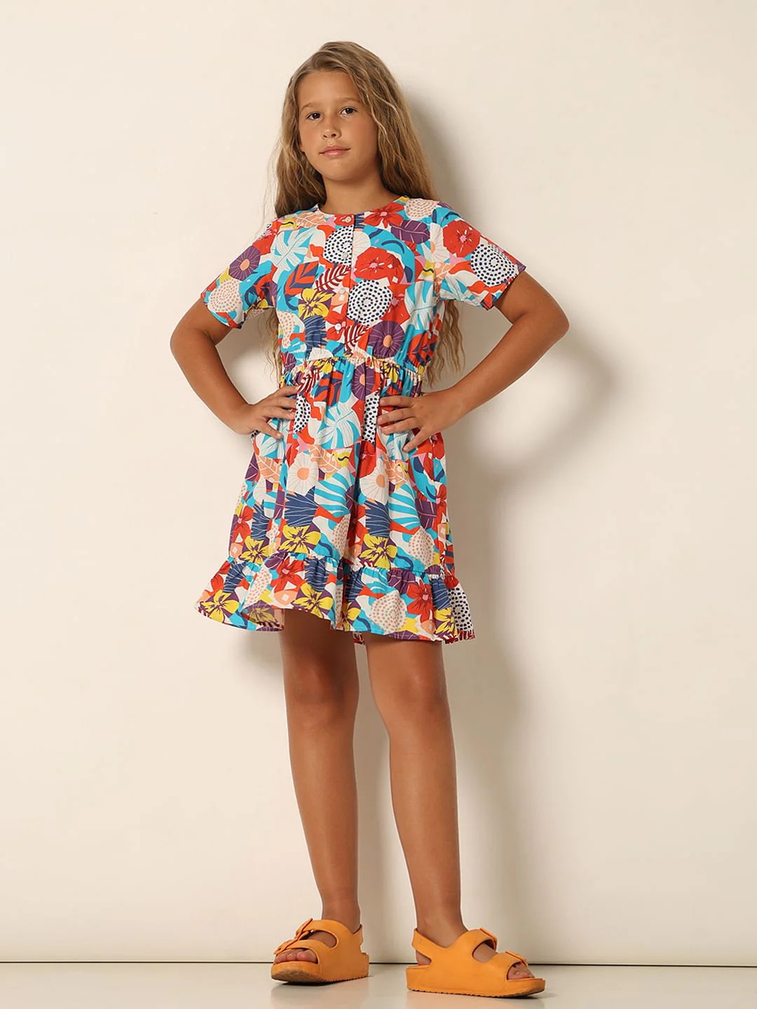 Girls Red Floral Fit & Flare Dress - Image 5