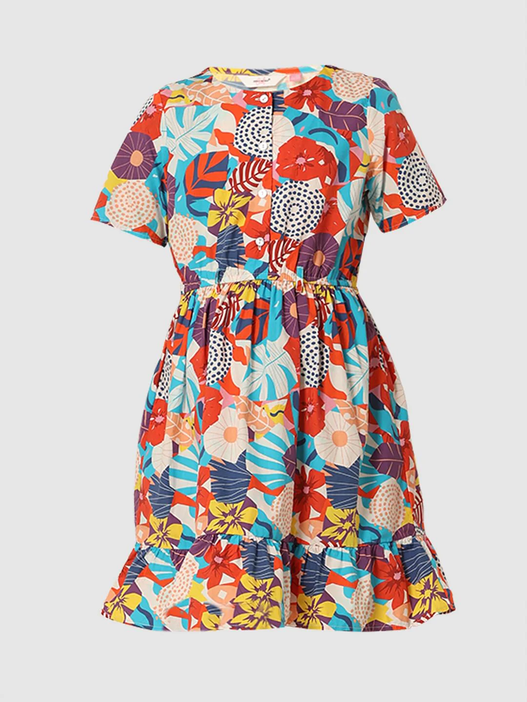 Girls Red Floral Fit & Flare Dress - Image 6