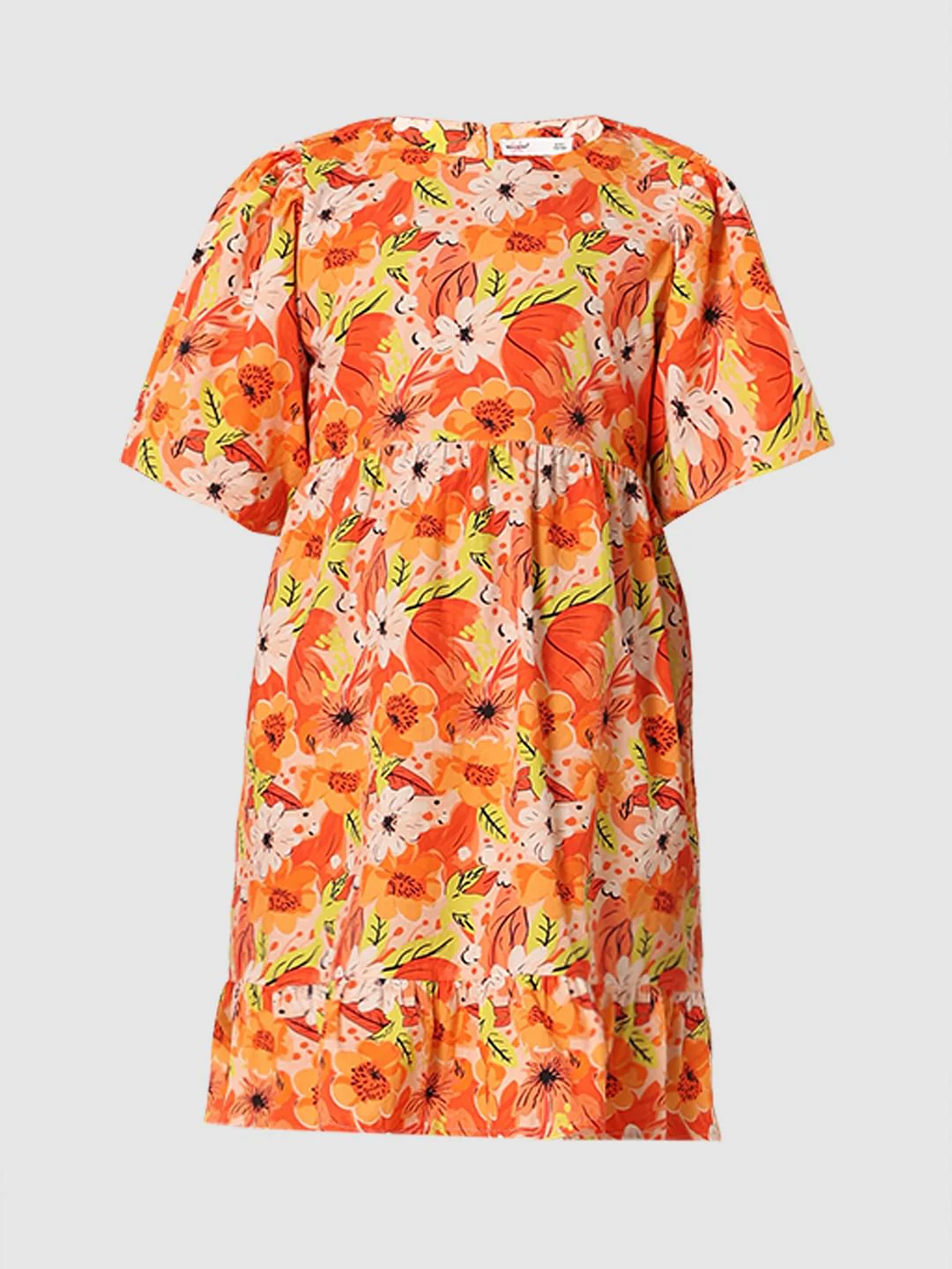 Girls Orange Floral Fit & Flare Dress - Image 6