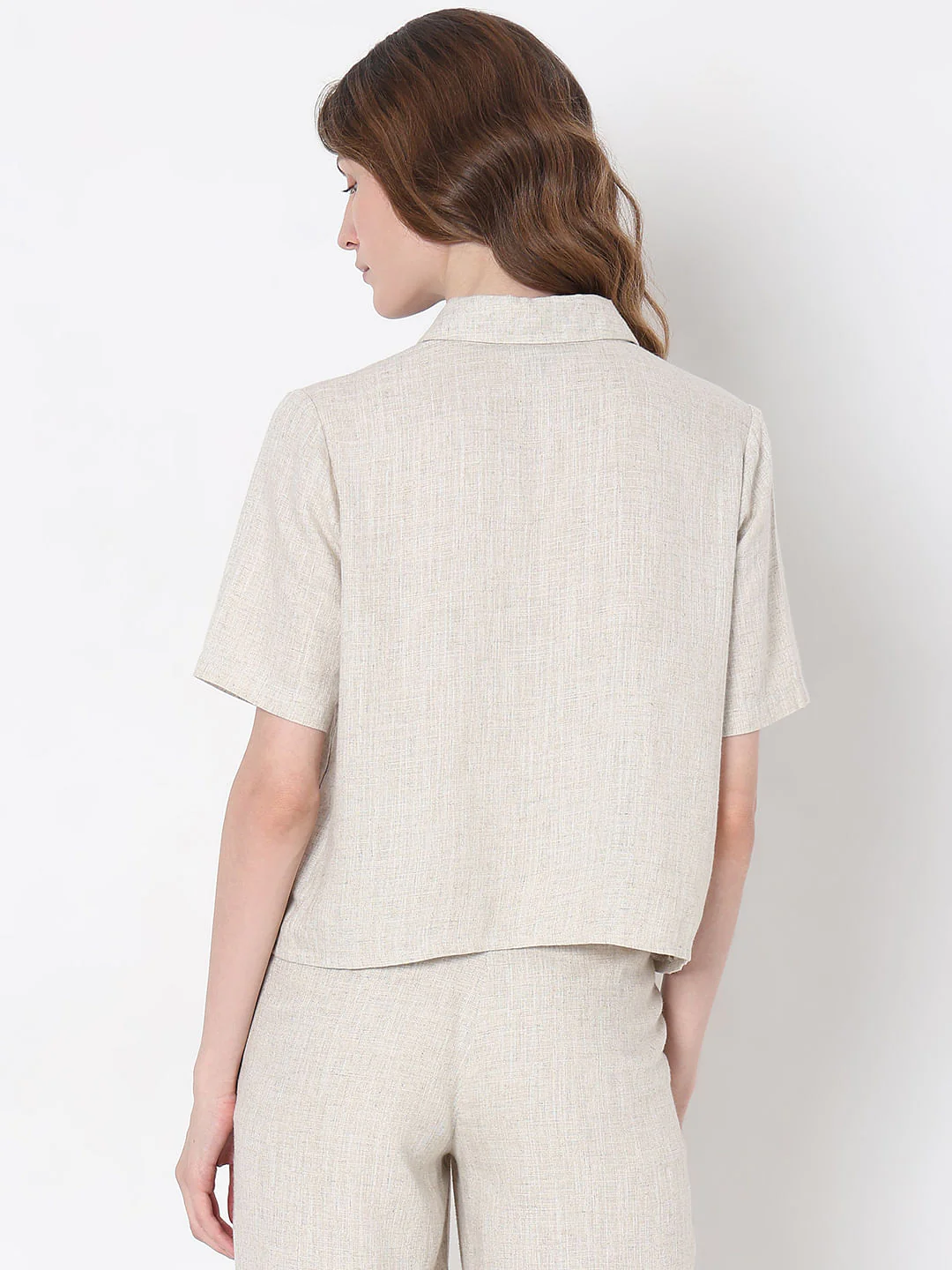 Vero Moa Beige Linen Co-Ord Set Shirt - Image 4