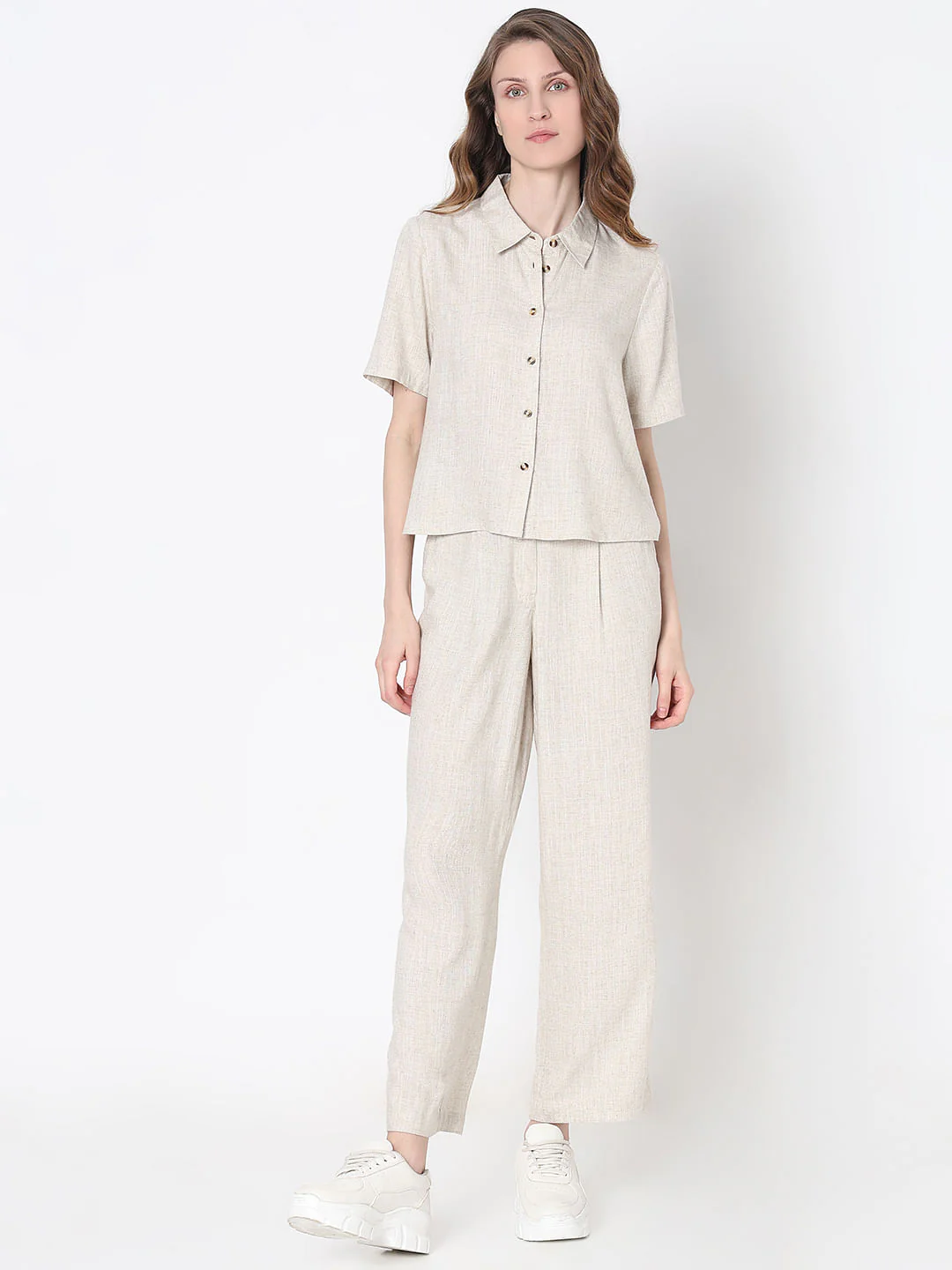 Vero Moa Beige Linen Co-Ord Set Shirt - Image 5